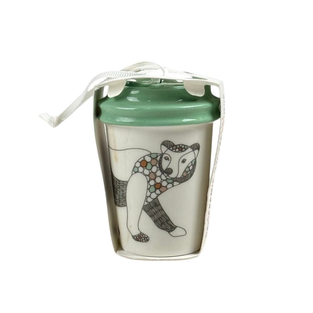 Starbucks 2017 Holiday Ceramic Ornament Mosaic Bear Design Green Lid